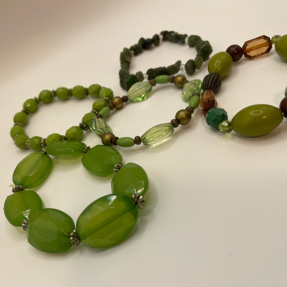 5pc NEW Green Beaded Stretch Bracelets Boho Stack Set Jade Olive Peridot Vibes 🍃